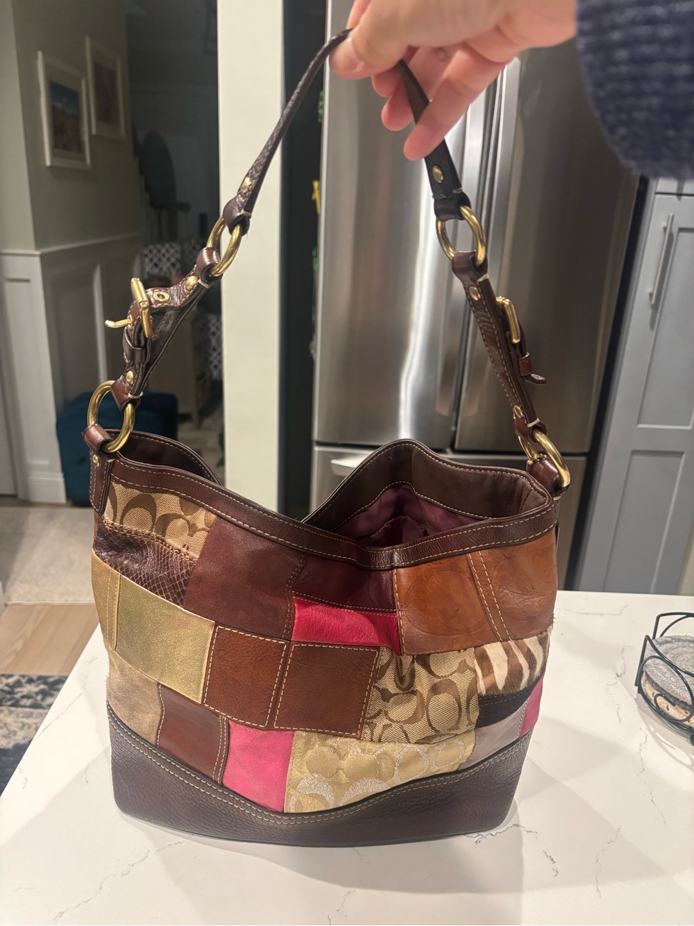 Vintage Coach Holiday Patchwork Leather and Canvas Hobo Bag – Brown & Multi